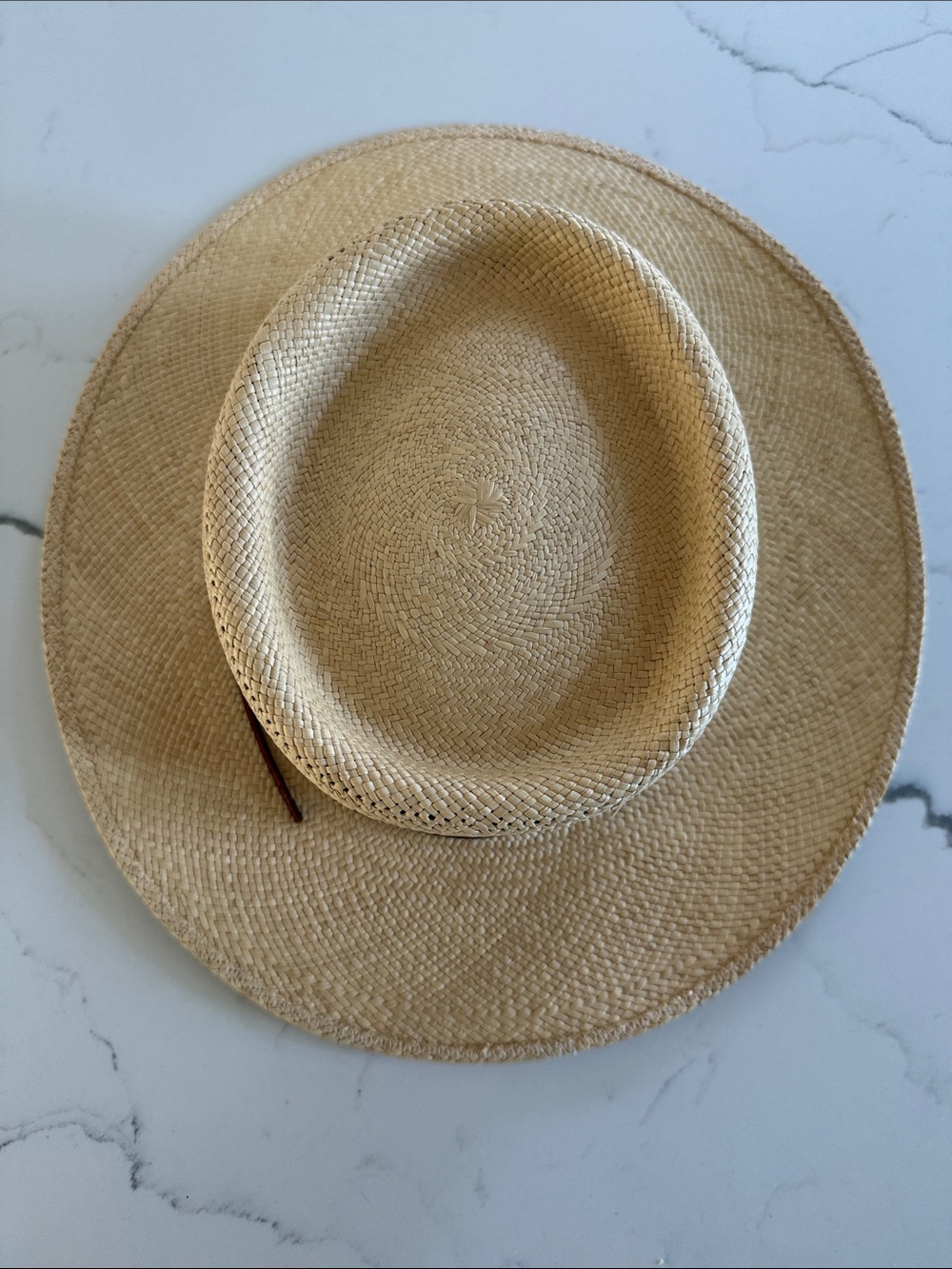 rag & bone Cora Panama Natural Straw Wide-Brim Hat with Brown Leather Band - Picture 3 of 5
